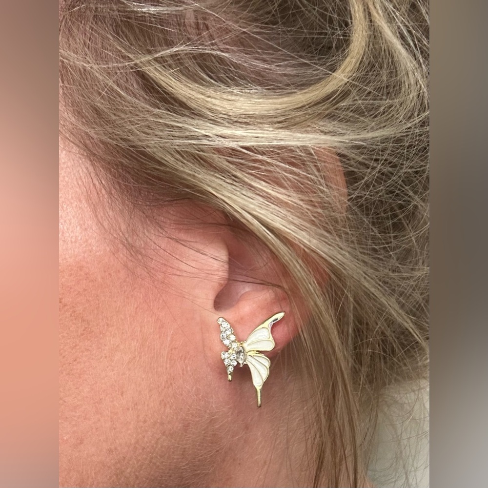 Gold & Cream Butterfly Earrings - Picture 2 of 2